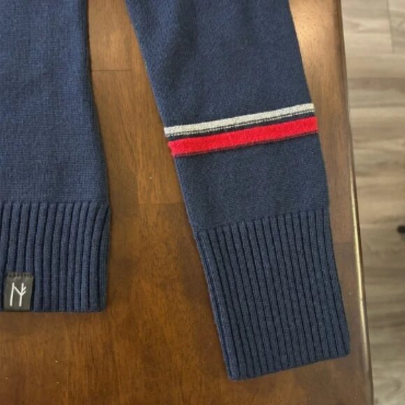 Neve Natalie Full Zip Sweater Ski Navy Blue Red Gray Stripe Ski 100% Wool Size S - Picture 5 of 8